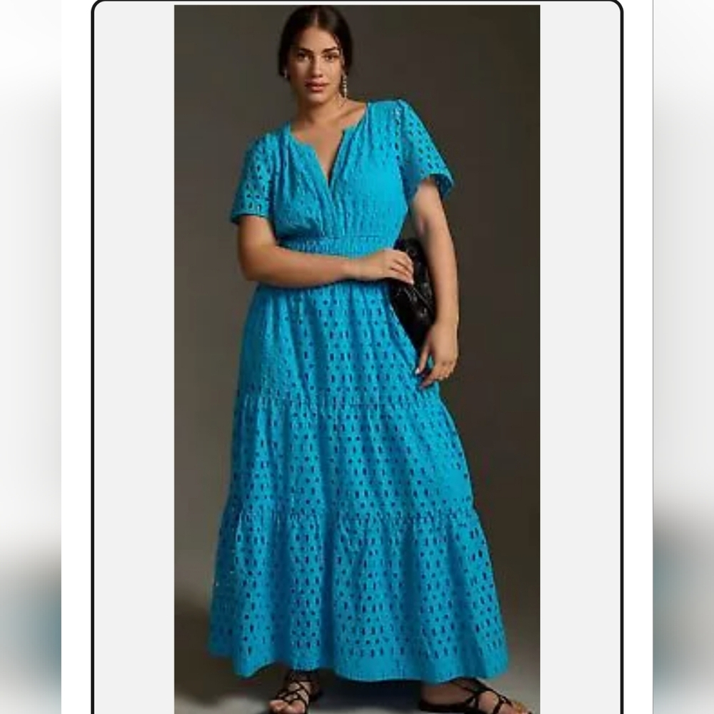 NWT Anthropologie Somerset Blue Eyelet Maxi Dress